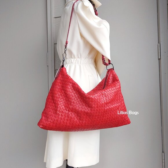 Bottega Veneta Handbags - SOLD Bottega Veneta Red Intrecciato Woven Nappa Torchon Oversized Hobo Bag